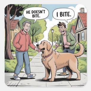 Pegatina Cuadrada Golden Retriever muerde divertido Cartoon