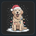 Pegatina Cuadrada Golden Retriever Santa Christmas Tree Lights<br><div class="desc">Golden Retriever Santa Christmas Tree Lights</div>