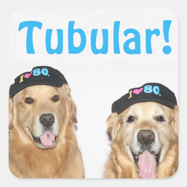 Pegatina Cuadrada Golden Retriever Tubular 80 (Anverso)