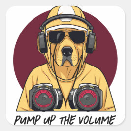 Pegatina Cuadrada Golden Retriever vestido de DJ