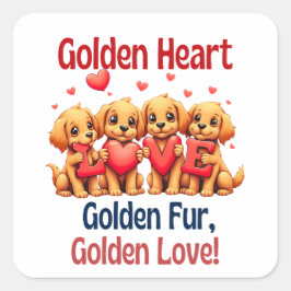 Pegatina Cuadrada Golden Retrivers Cute Dog LOVE