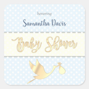 Pegatina Cuadrada Golden Stork Baby Boy Baby Shower
