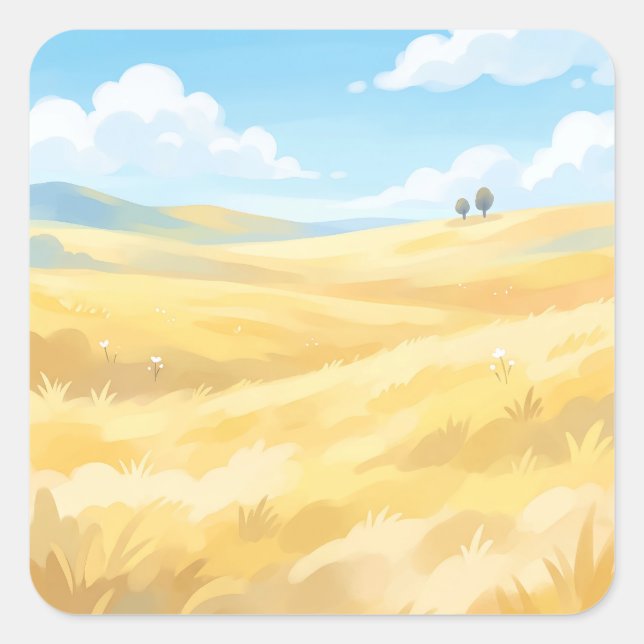 Pegatina Cuadrada Golden Wheat Field Under Blue Sky (Anverso)