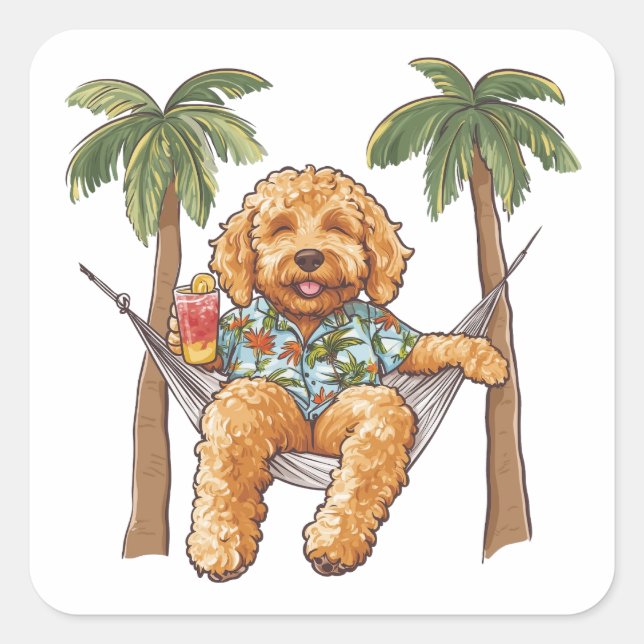 Pegatina Cuadrada Goldendoodle Dog In Hawaiian Top (Anverso)