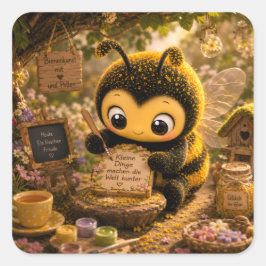 Pegatina Cuadrada Goldene Hummel im Blütentanz.10