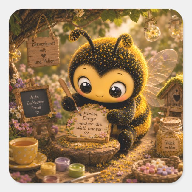 Pegatina Cuadrada Goldene Hummel im Blütentanz.10 (Anverso)