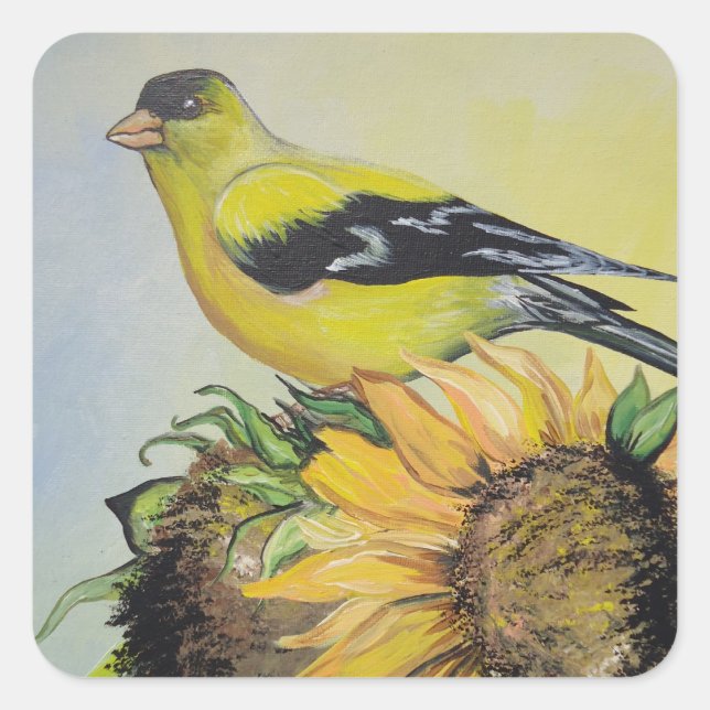 Pegatina Cuadrada Goldfinch (Anverso)