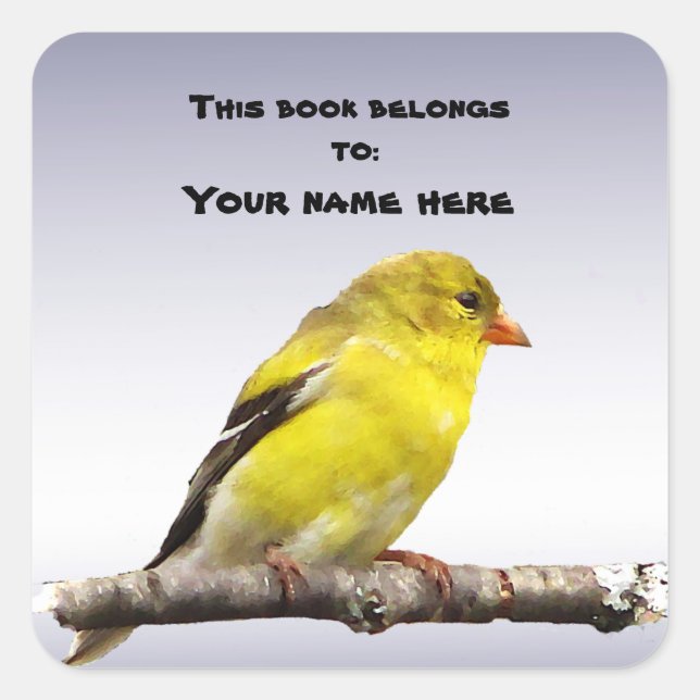 Pegatina Cuadrada Goldfinch Bookplate (Anverso)