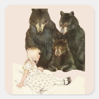 Pegatina Cuadrada Goldilocks & the 3 Bears Vintage Illustrations