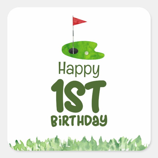 Pegatina Cuadrada Golf 1 cumpleaños golfista de un año (Anverso)