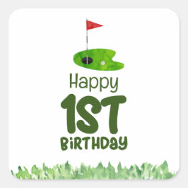 Pegatina Cuadrada Golf 1 cumpleaños golfista de un año
