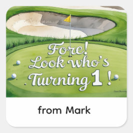 Pegatina Cuadrada Golf 1 cumpleaños golfista de un año