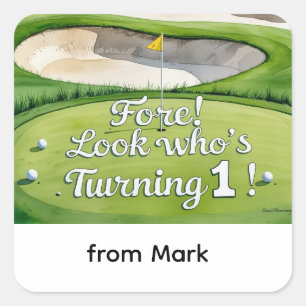 Pegatina Cuadrada Golf 1 cumpleaños golfista de un año