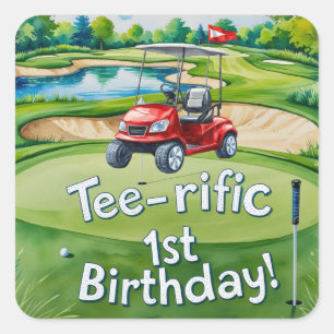 Pegatina Cuadrada Golf 1er cumpleaños golfista Turning uno