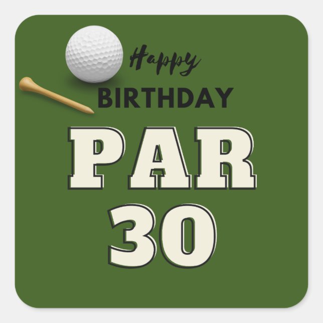 Pegatina Cuadrada Golf 30 cumpleaños para golfistas (Anverso)