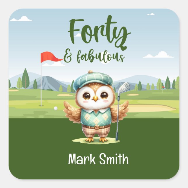 Pegatina Cuadrada Golf 40 cumpleaños fiesta cumpleaños de golfista (Anverso)