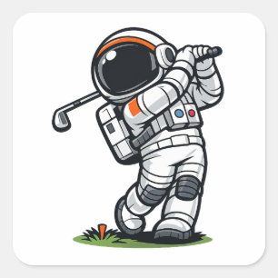 Pegatina Cuadrada Golf Astronauta
