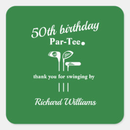 Pegatina Cuadrada Golf Clubs Par Tee Green White Men's 50th Birthday
