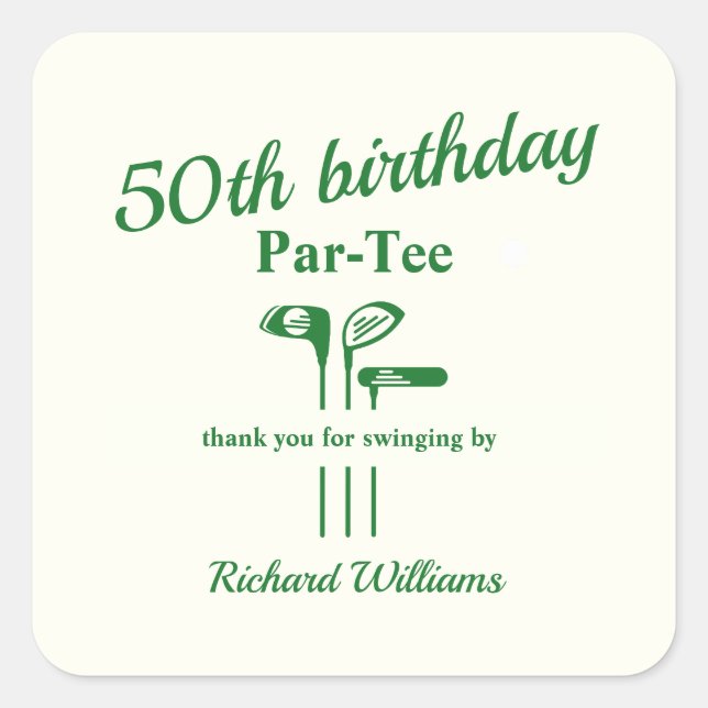 Pegatina Cuadrada Golf Clubs Themed Par Tee 50th Birthday Party (Anverso)