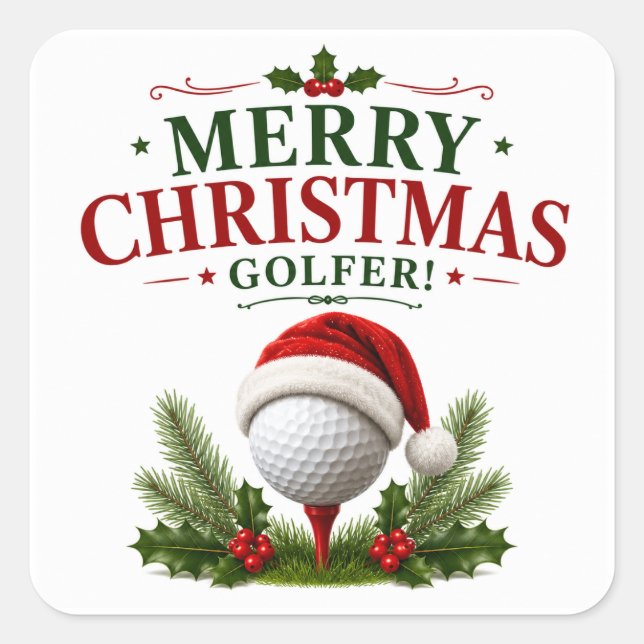 Pegatina Cuadrada Golf con tema de Navidad para golfista (Anverso)