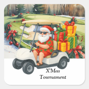 Pegatina Cuadrada Golf de Navidad con Santa Claus en Verde