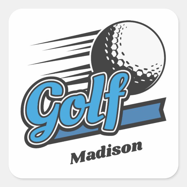 Pegatina Cuadrada Golf de nombre personalizado (Anverso)