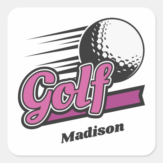 Pegatina Cuadrada Golf de nombre personalizado (Anverso)