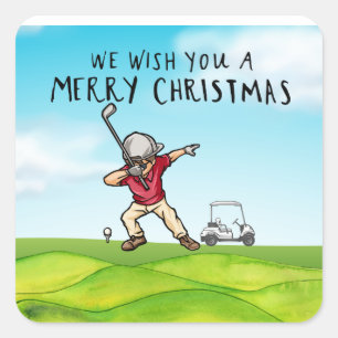 Pegatina Cuadrada Golf Feliz Navidad con Dabbing Golfer