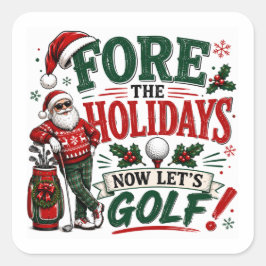 Pegatina Cuadrada Golf Feliz Navidad con pelota y Papá Noel