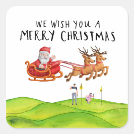 Pegatina Cuadrada Golf Feliz Navidad con Santa Claus