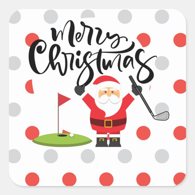 Pegatina Cuadrada Golf Feliz Navidad con Santa Claus (Anverso)