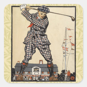 Pegatina Cuadrada Golf Golfista Vintage Antiguo Golf