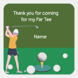 Pegatina Cuadrada Golf gracias por venir a mi fiesta de par tee