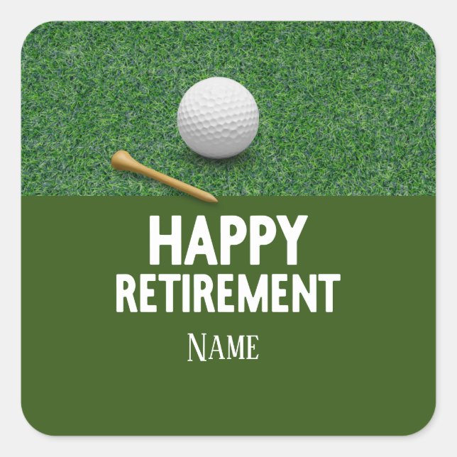 Pegatina Cuadrada Golf Happy Retirement on Green Background Classic (Anverso)