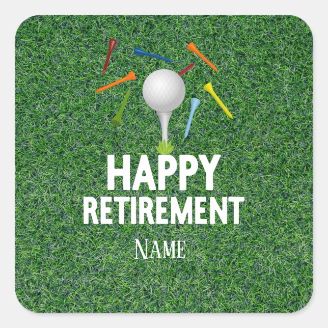 Pegatina Cuadrada Golf Happy Retirement on Green Background Classic