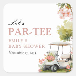 Pegatina Cuadrada Golf Let's Par-tee Girl Baby Shower