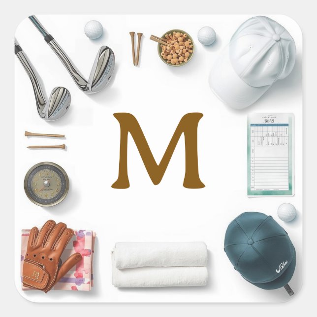 Pegatina Cuadrada Golf Monogram Personalized Golf  (Anverso)