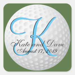 Pegatina Cuadrada Golf Monograma Elegante Golf 3d Wedding Favor