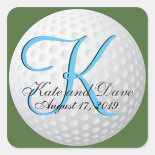 Pegatina Cuadrada Golf Monograma Elegante Golf 3d Wedding Favor