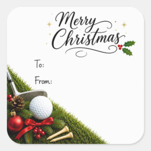 Pegatina Cuadrada Golf Navidad con sombrero de santa de pelota de go