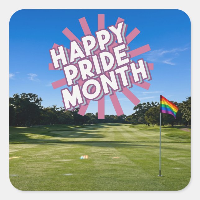 Pegatina Cuadrada Golf Pride en campo de golf tema arcoíris (Anverso)