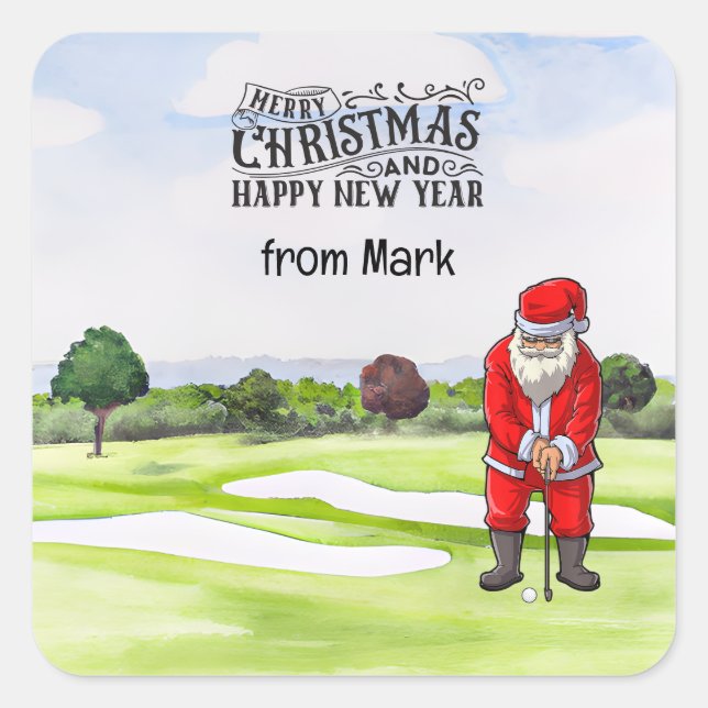 Pegatina Cuadrada Golf Santa Claus: golf para Navidades (Anverso)
