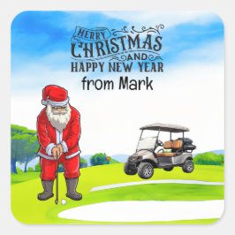 Pegatina Cuadrada Golf Santa Claus: golf para Navidades
