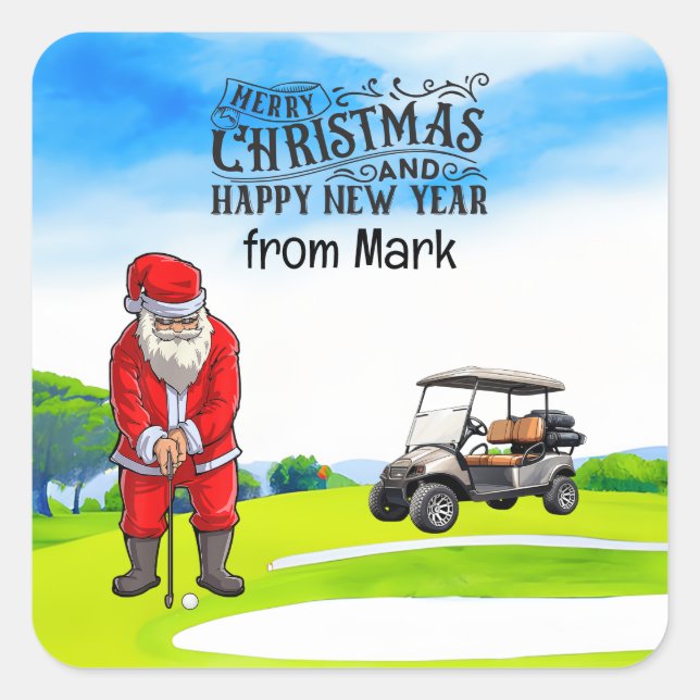 Pegatina Cuadrada Golf Santa Claus: golf para Navidades (Anverso)