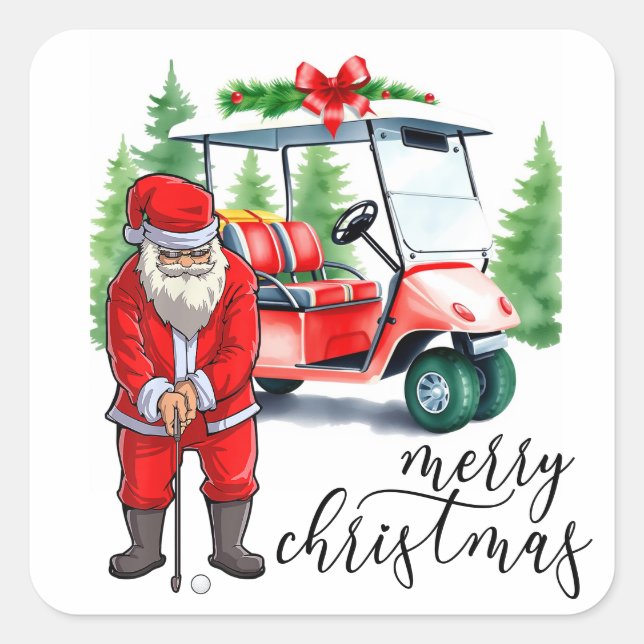 Pegatina Cuadrada Golf Santa Claus: golf para Navidades (Anverso)