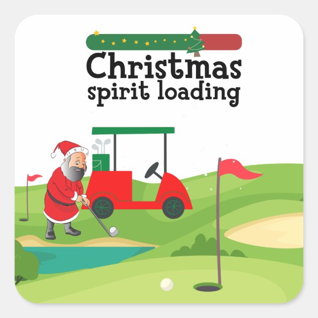 Pegatina Cuadrada Golf Santa Claus golfer Feliz Navidad en verde (Anverso)