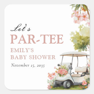 Pegatina Cuadrada Golf Vamos a Par-tir Chica Baby Shower