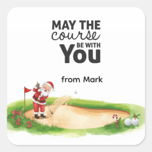 Pegatina Cuadrada Golf Verano Navidad con Santa Claus en la bandera 