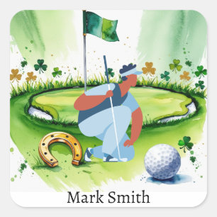 Pegatina Cuadrada GOLFER en el campo de golf St. Patrick's Day