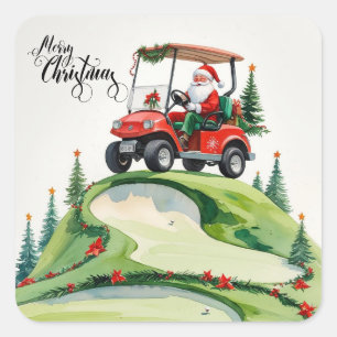 Pegatina Cuadrada Golfer Santa Claus golf Feliz Navidad